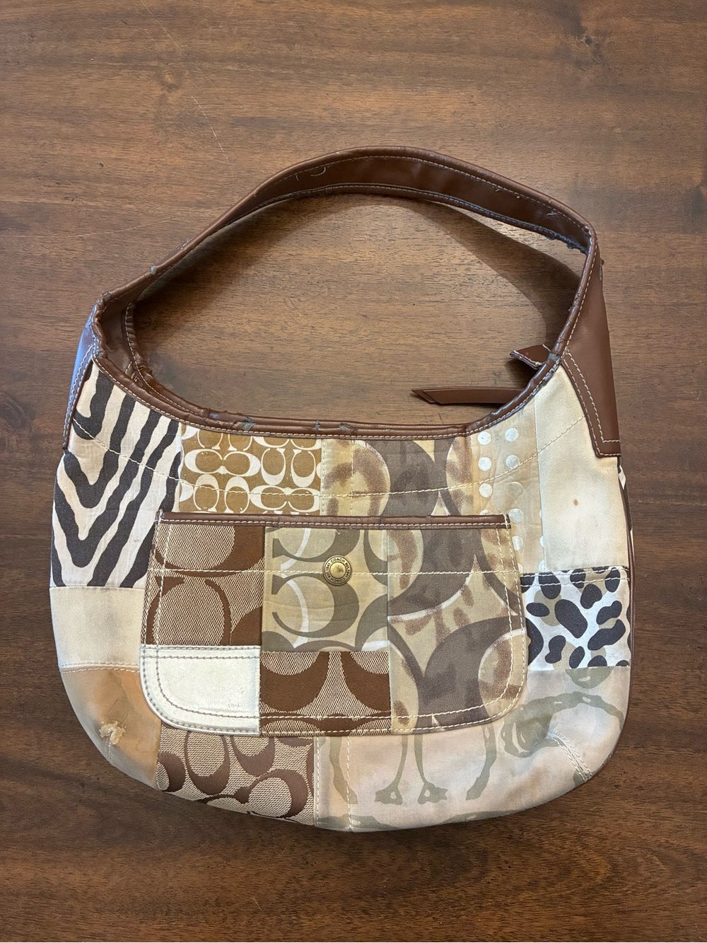 Coach Ergo Patchwork Hobo Shoulder Bag Purse Vintage 10808 Brown Animal Print